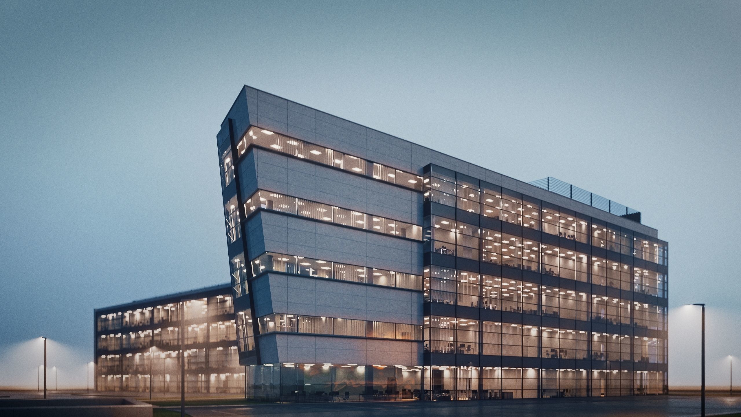 Modern Office Building with carpark Low-poly 3D model_25