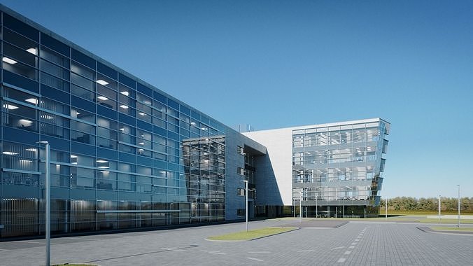 Modern Office Building with carpark Low-poly 3D model 7