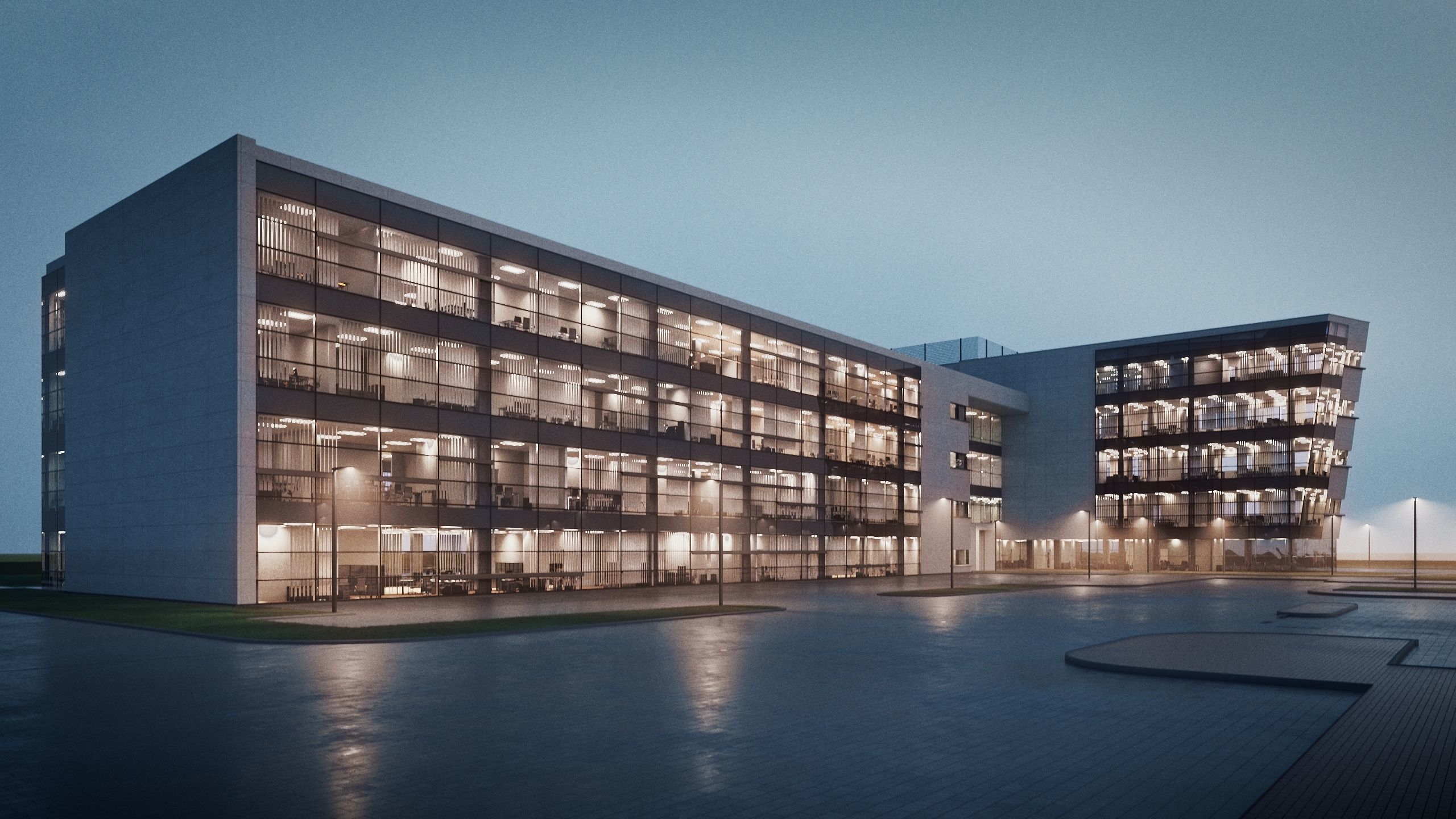 Modern Office Building with carpark Low-poly 3D model_26