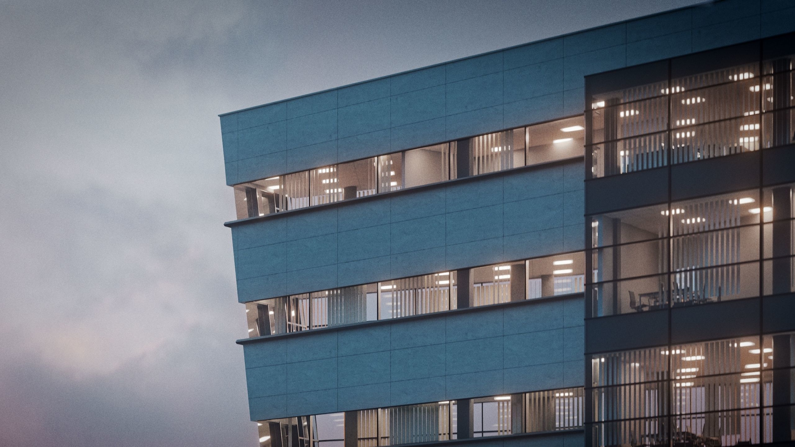 Modern Office Building with carpark Low-poly 3D model_31