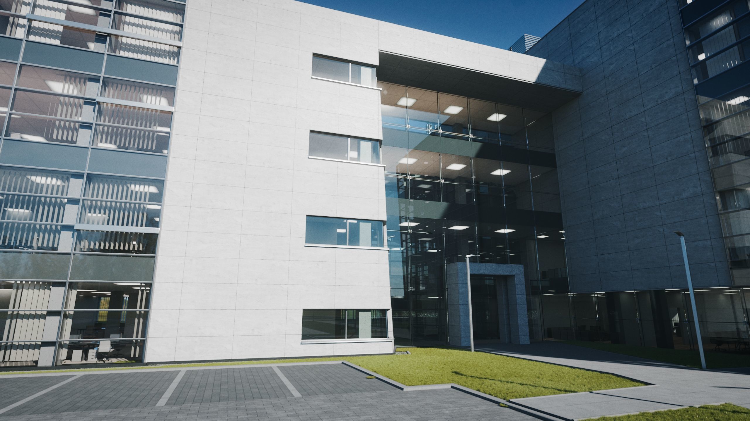 Modern Office Building with carpark Low-poly 3D model_19