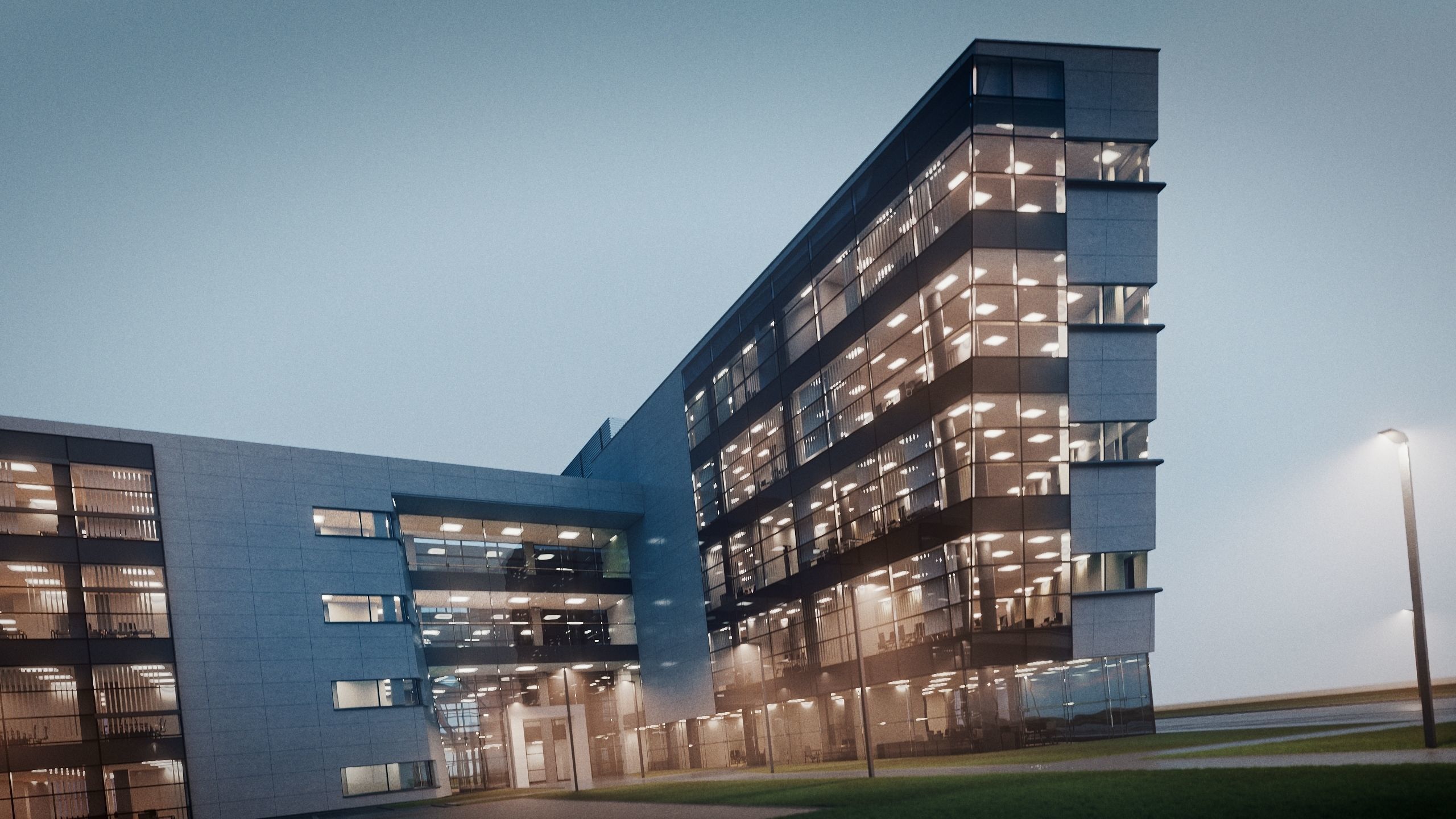 Modern Office Building with carpark Low-poly 3D model_36