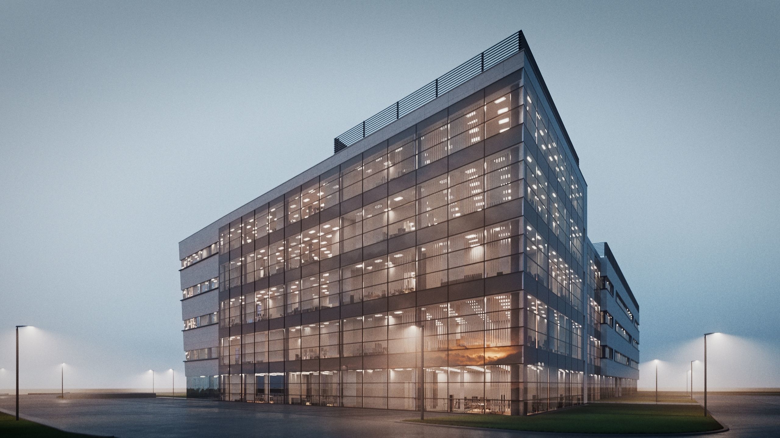 Modern Office Building with carpark Low-poly 3D model_34