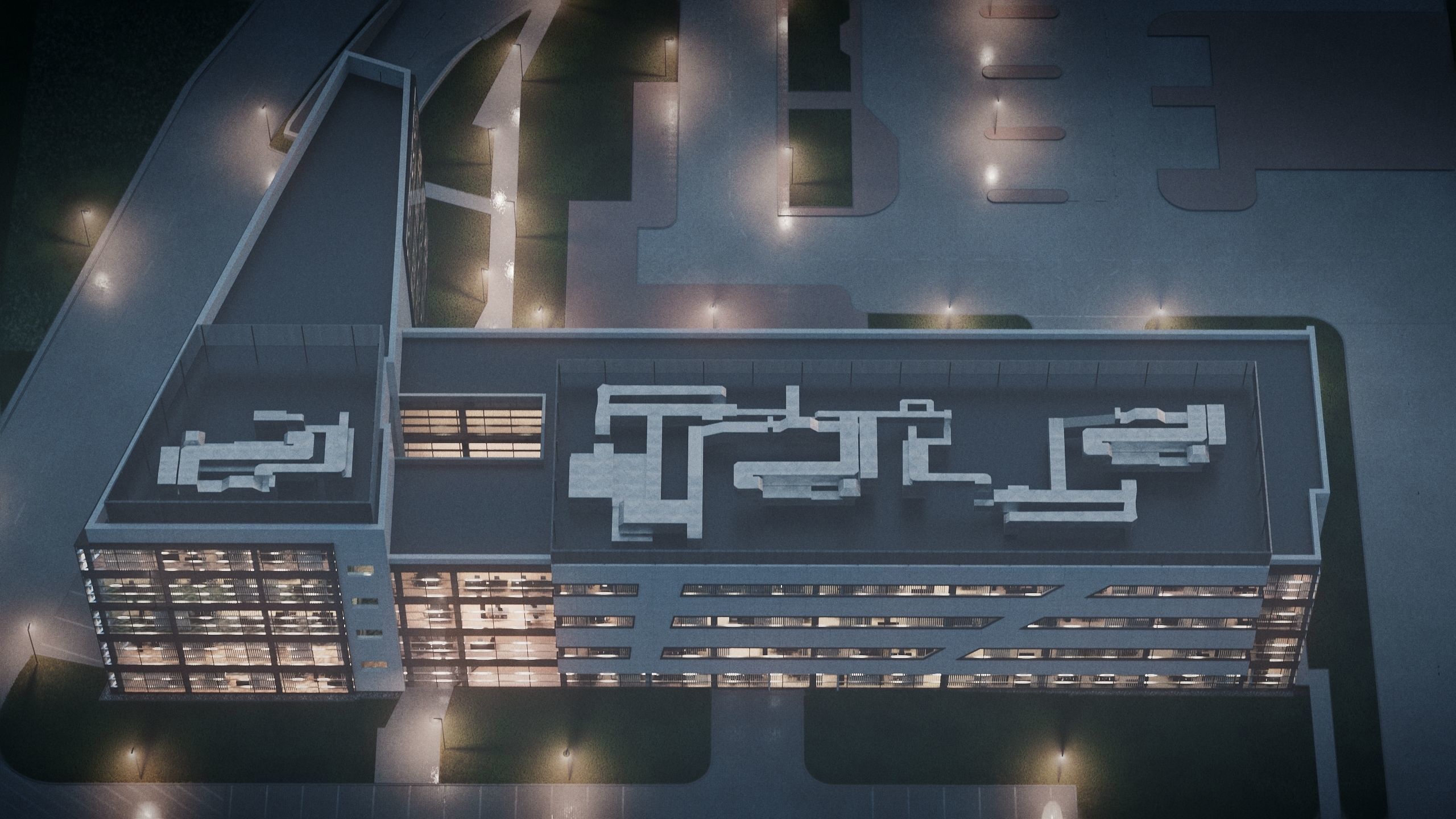 Modern Office Building with carpark Low-poly 3D model_43