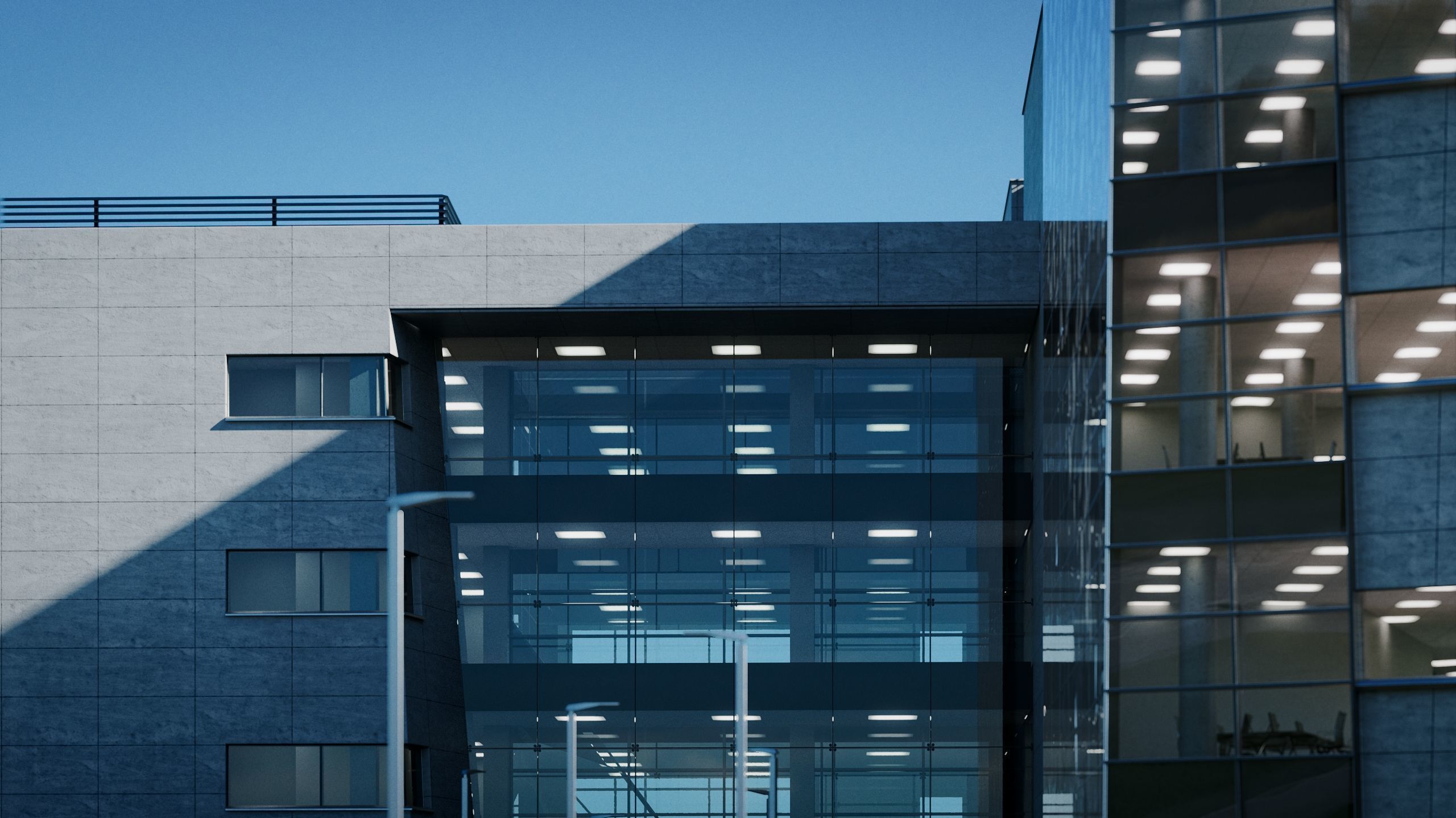 Modern Office Building with carpark Low-poly 3D model_9