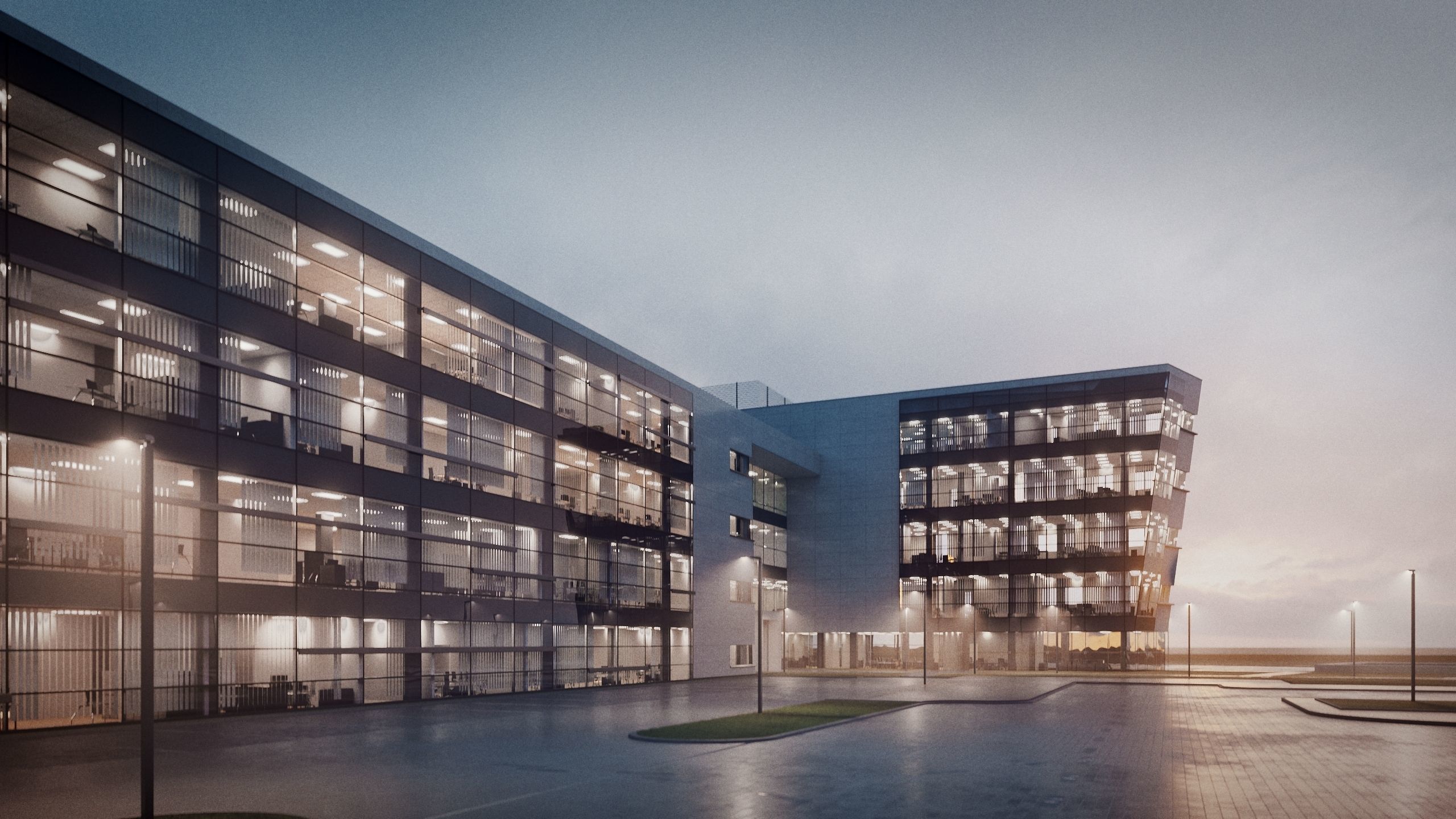 Modern Office Building with carpark Low-poly 3D model_33