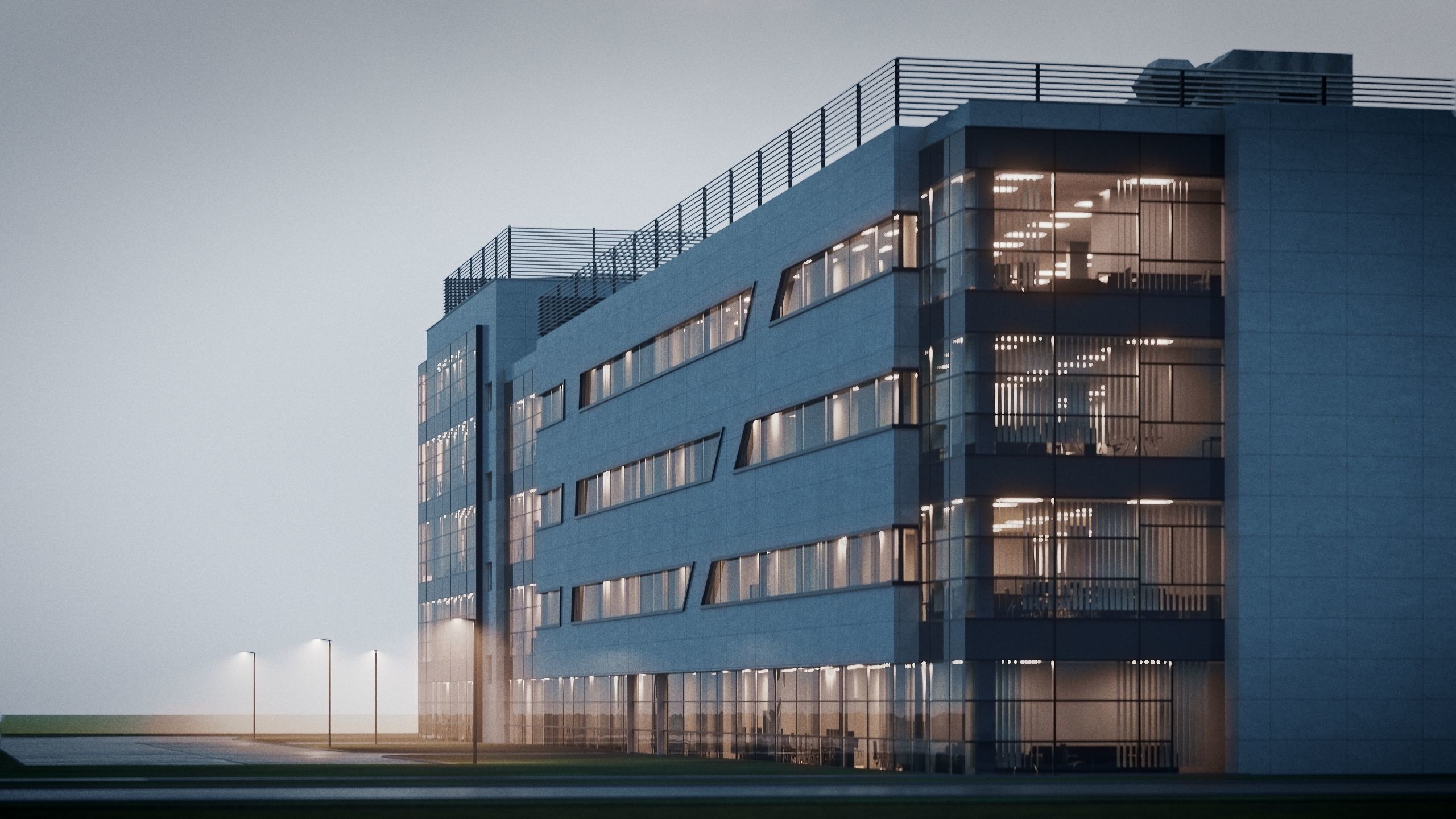 Modern Office Building with carpark Low-poly 3D model_29