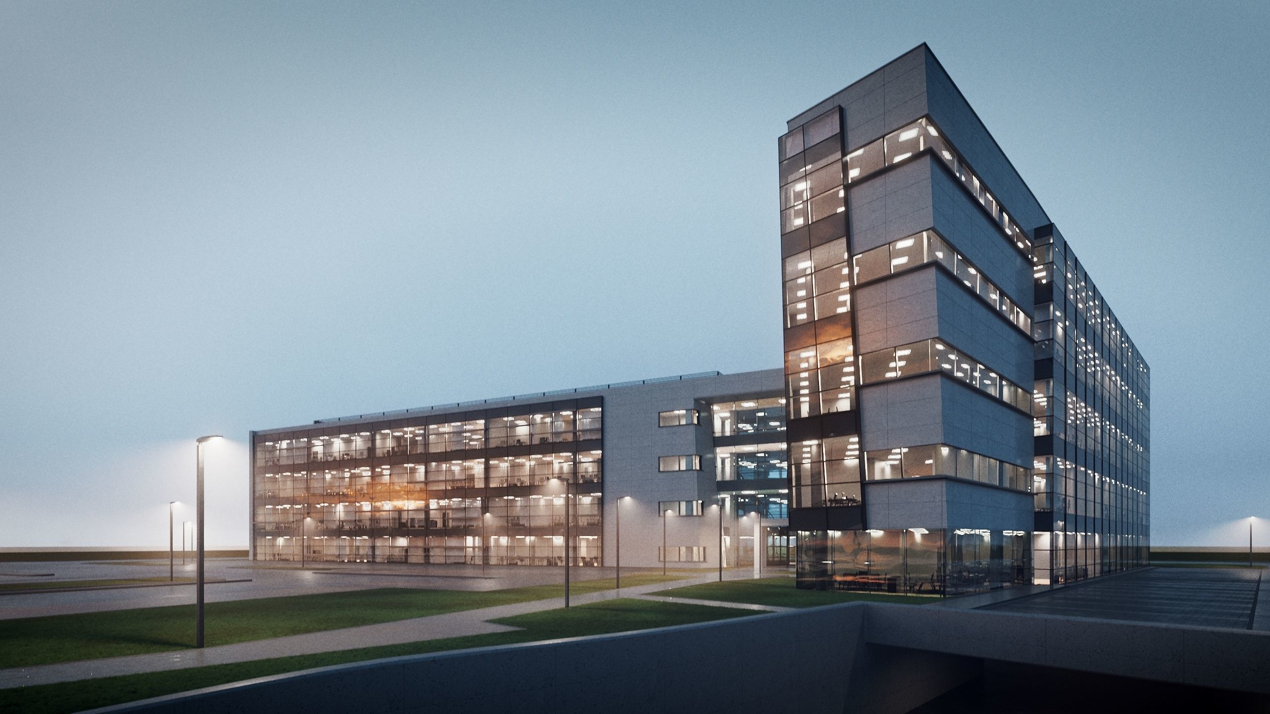 Modern Office Building with carpark Low-poly 3D model_28