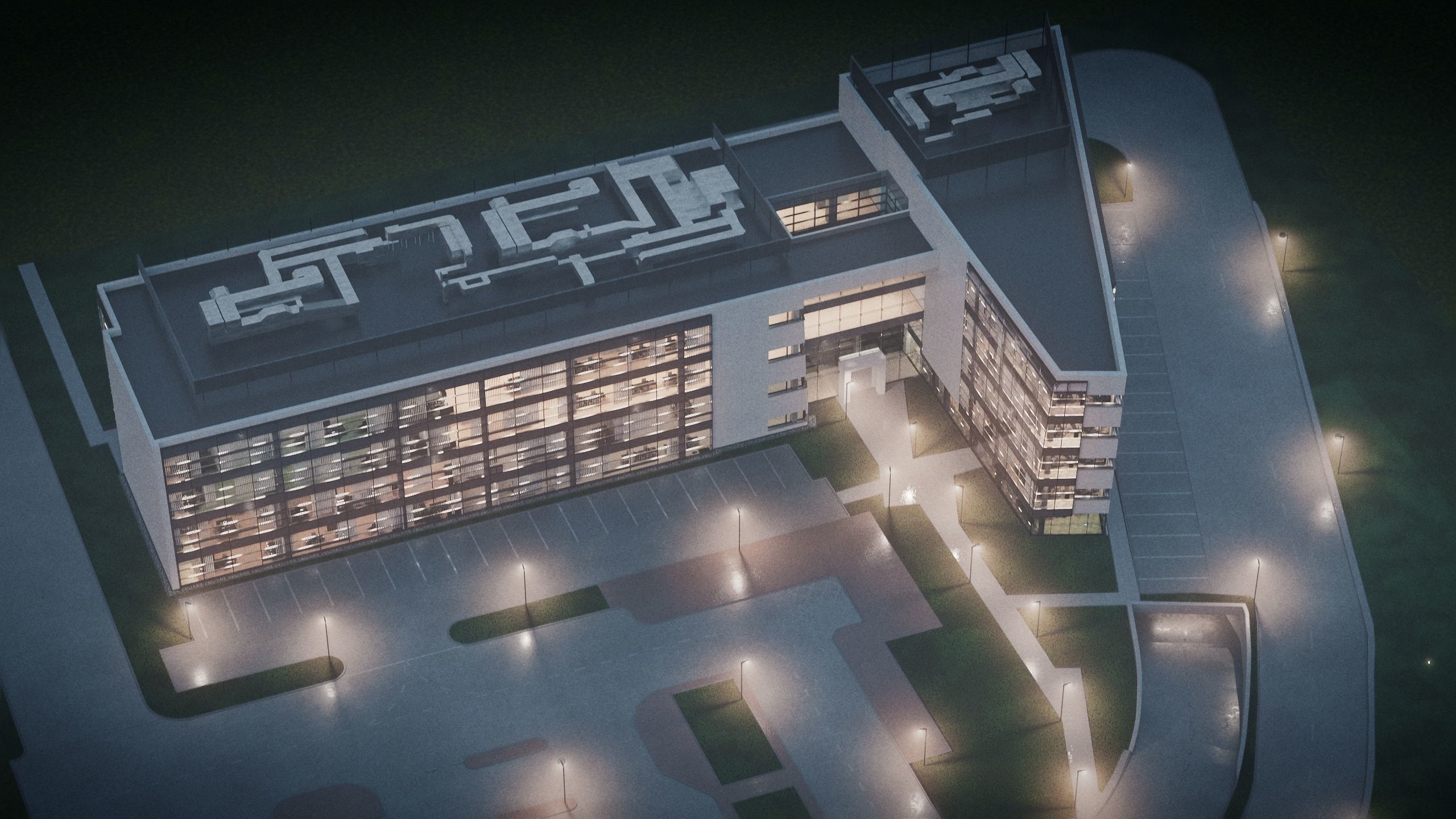 Modern Office Building with carpark Low-poly 3D model_45