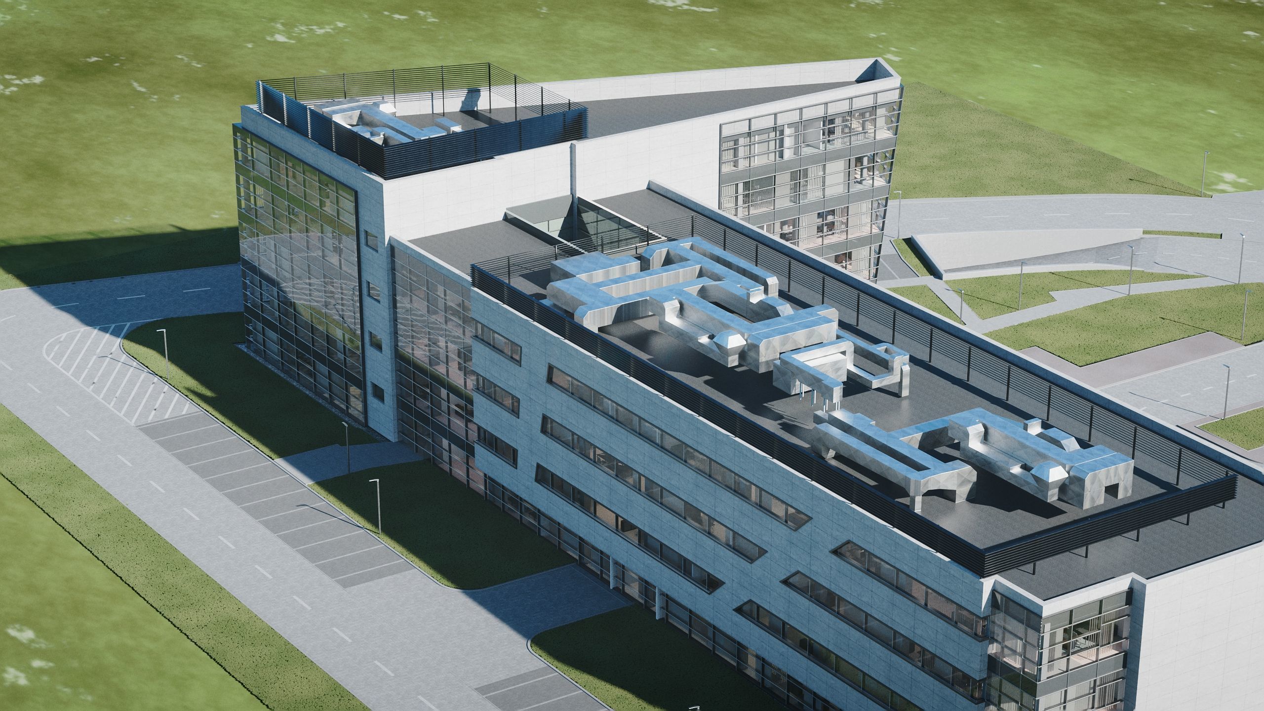 Modern Office Building with carpark Low-poly 3D model_17