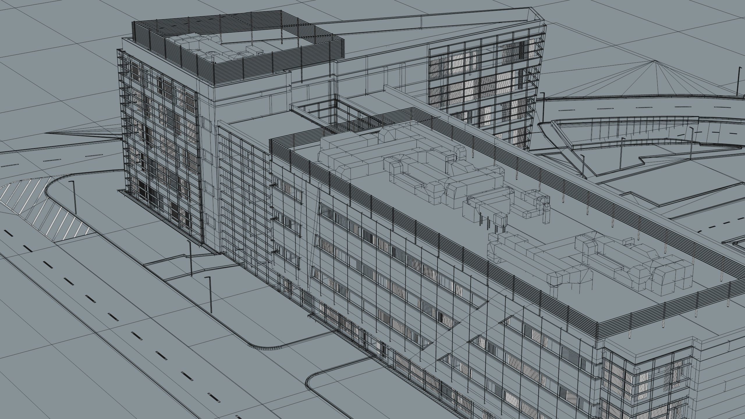 Modern Office Building with carpark Low-poly 3D model_62