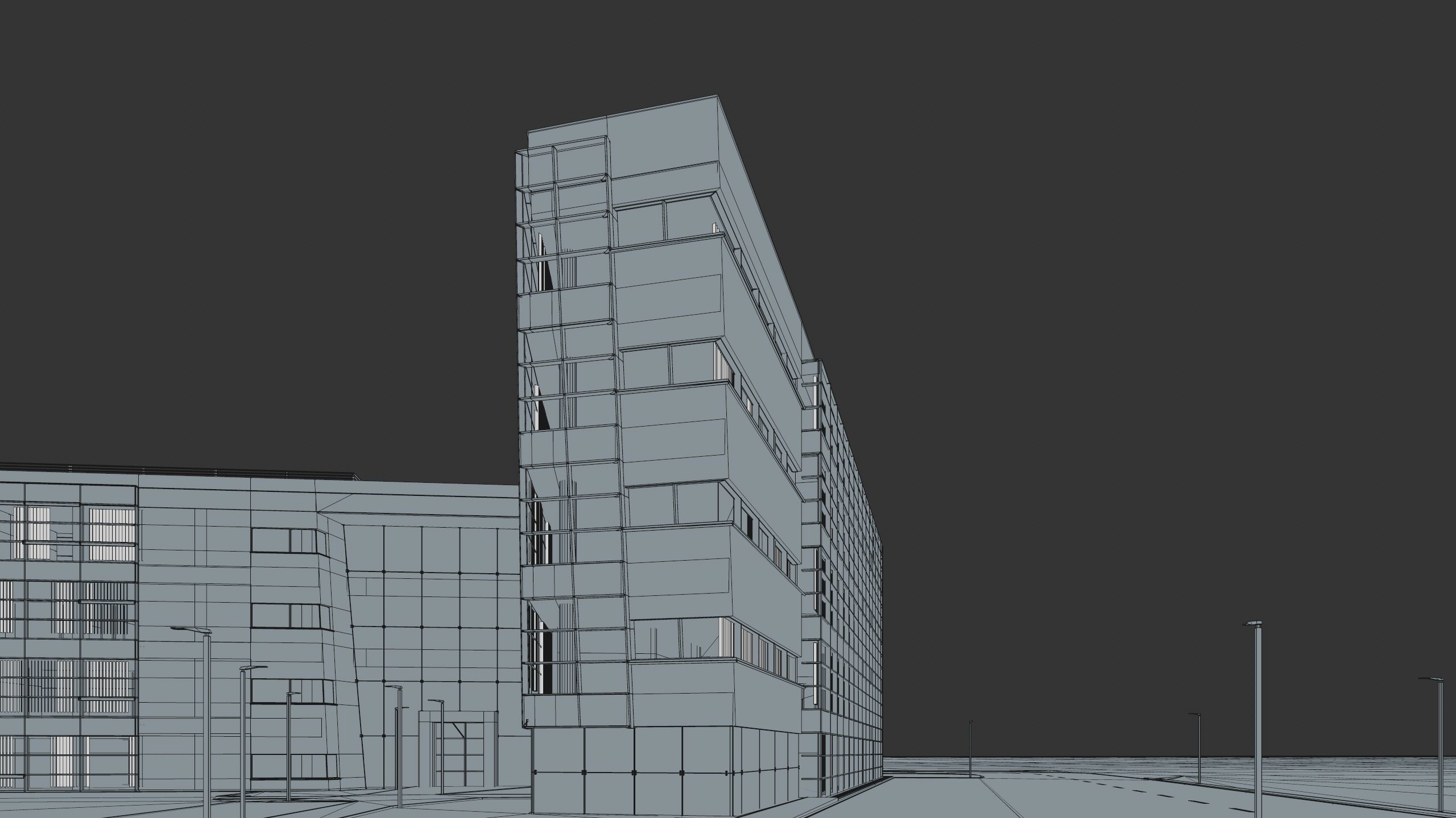 Modern Office Building with carpark Low-poly 3D model_58