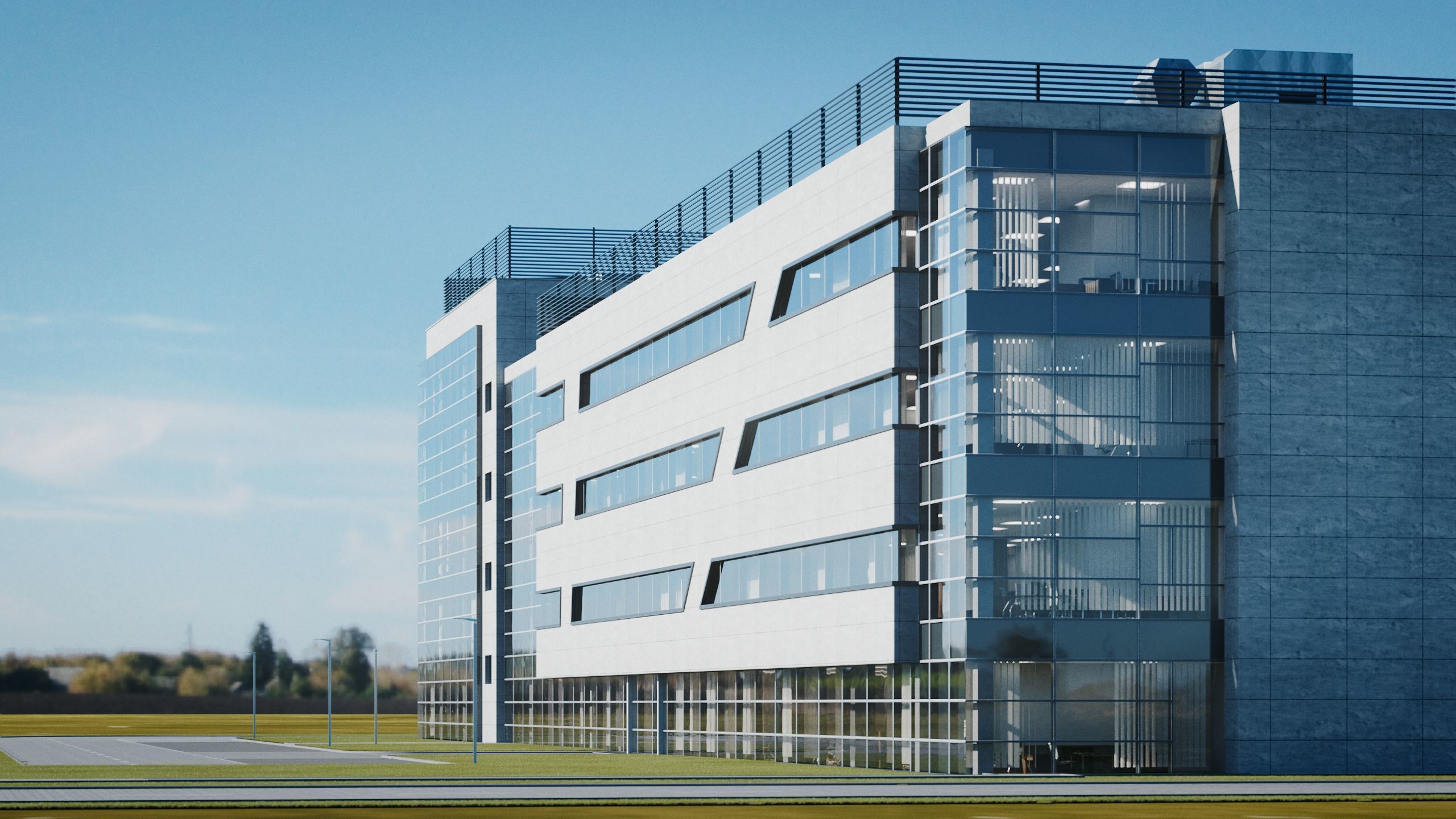 Modern Office Building with carpark Low-poly 3D model_12