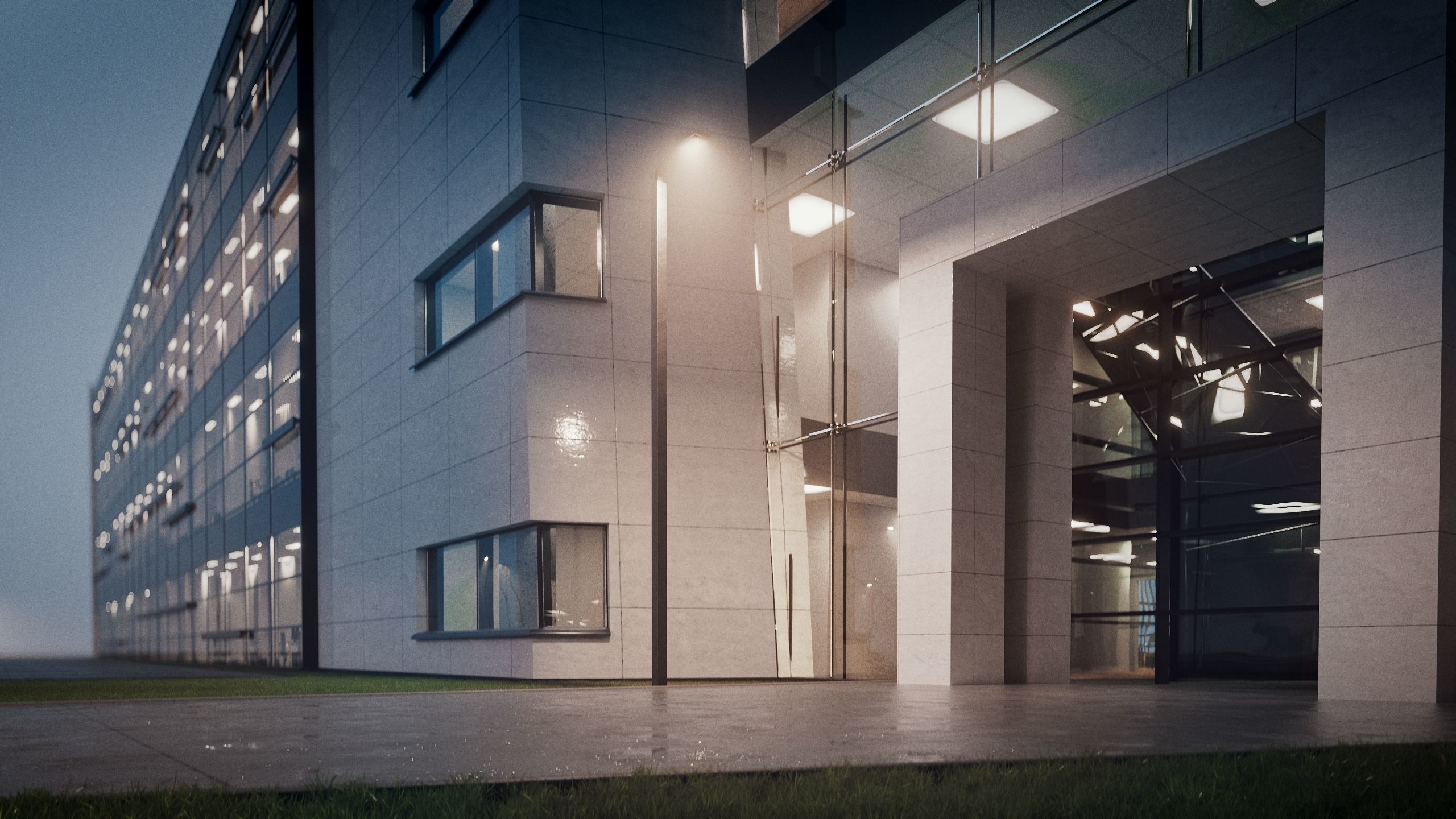 Modern Office Building with carpark Low-poly 3D model_40