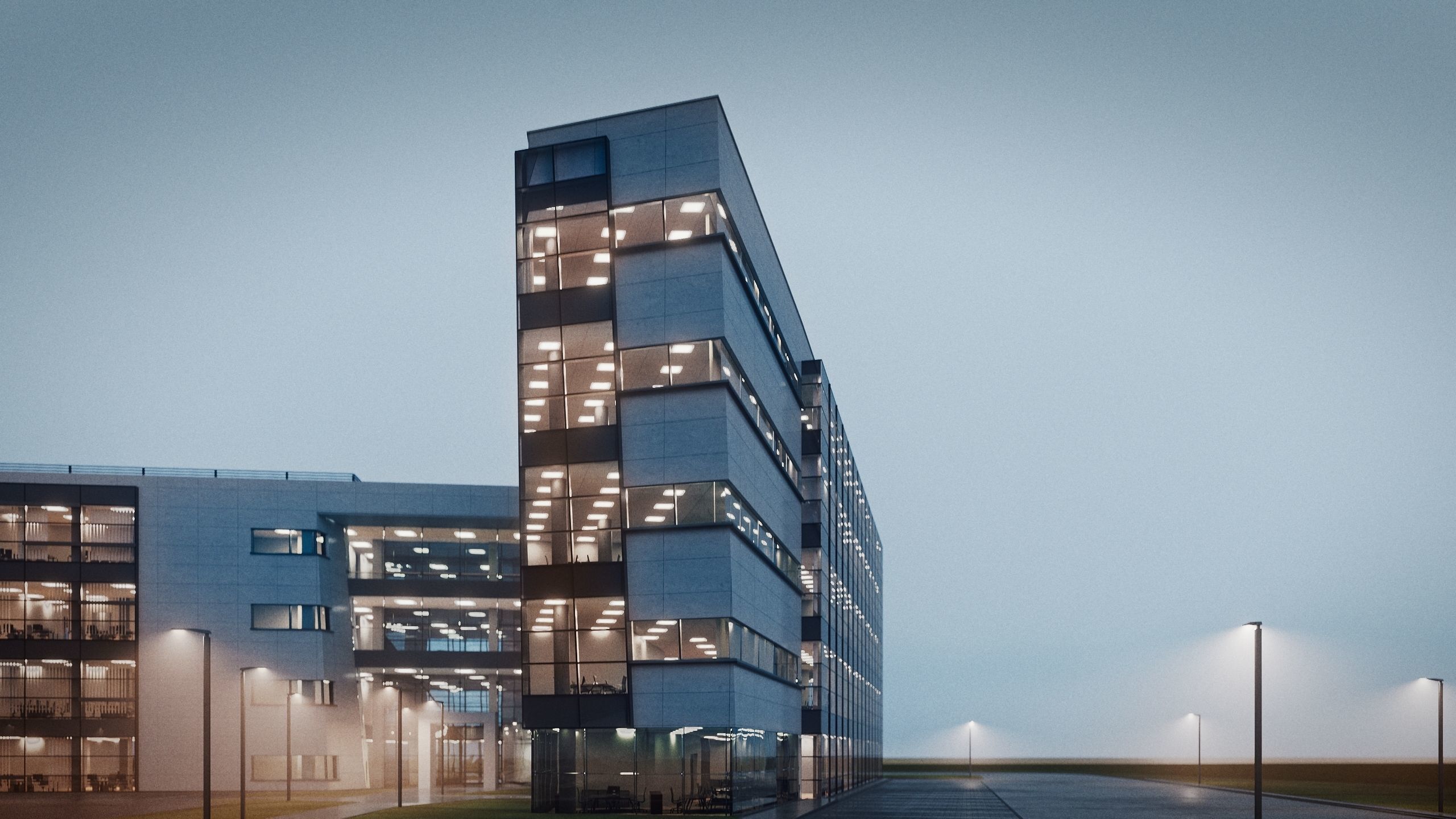 Modern Office Building with carpark Low-poly 3D model_32