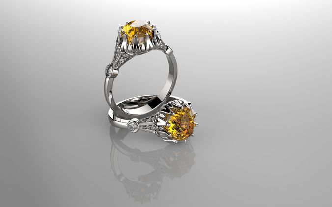 Vintage Ring Citrine and Diamond Ring 3D print model