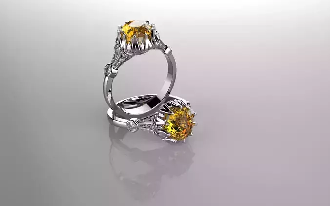 Vintage Ring Citrine and Diamond Ring