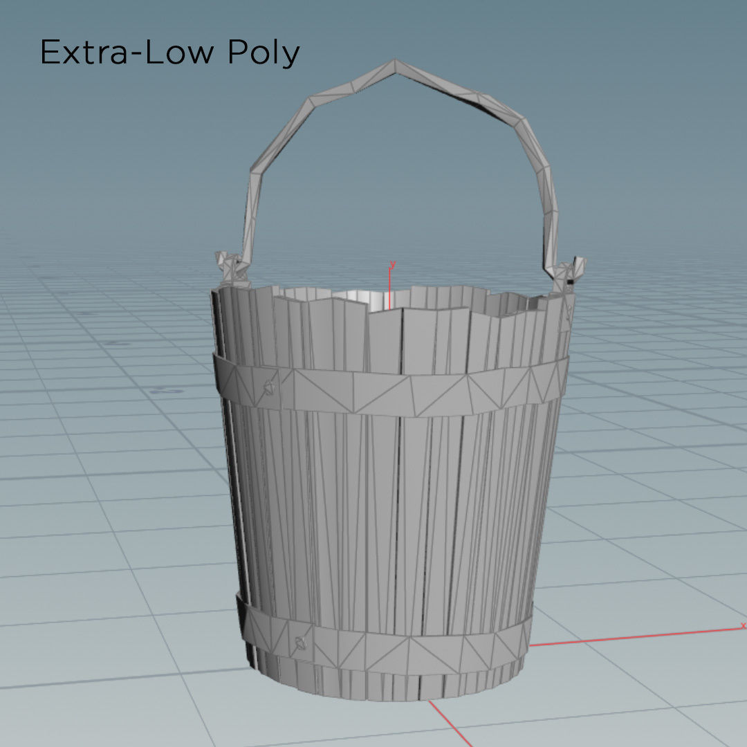Realistic Wooden Aged Medieval Bucket Low-poly 3D model_1