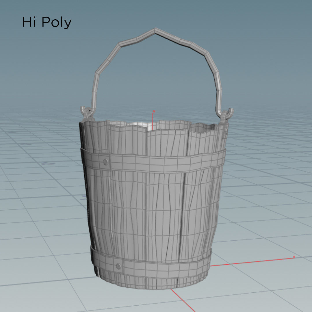 Realistic Wooden Aged Medieval Bucket Low-poly 3D model_2