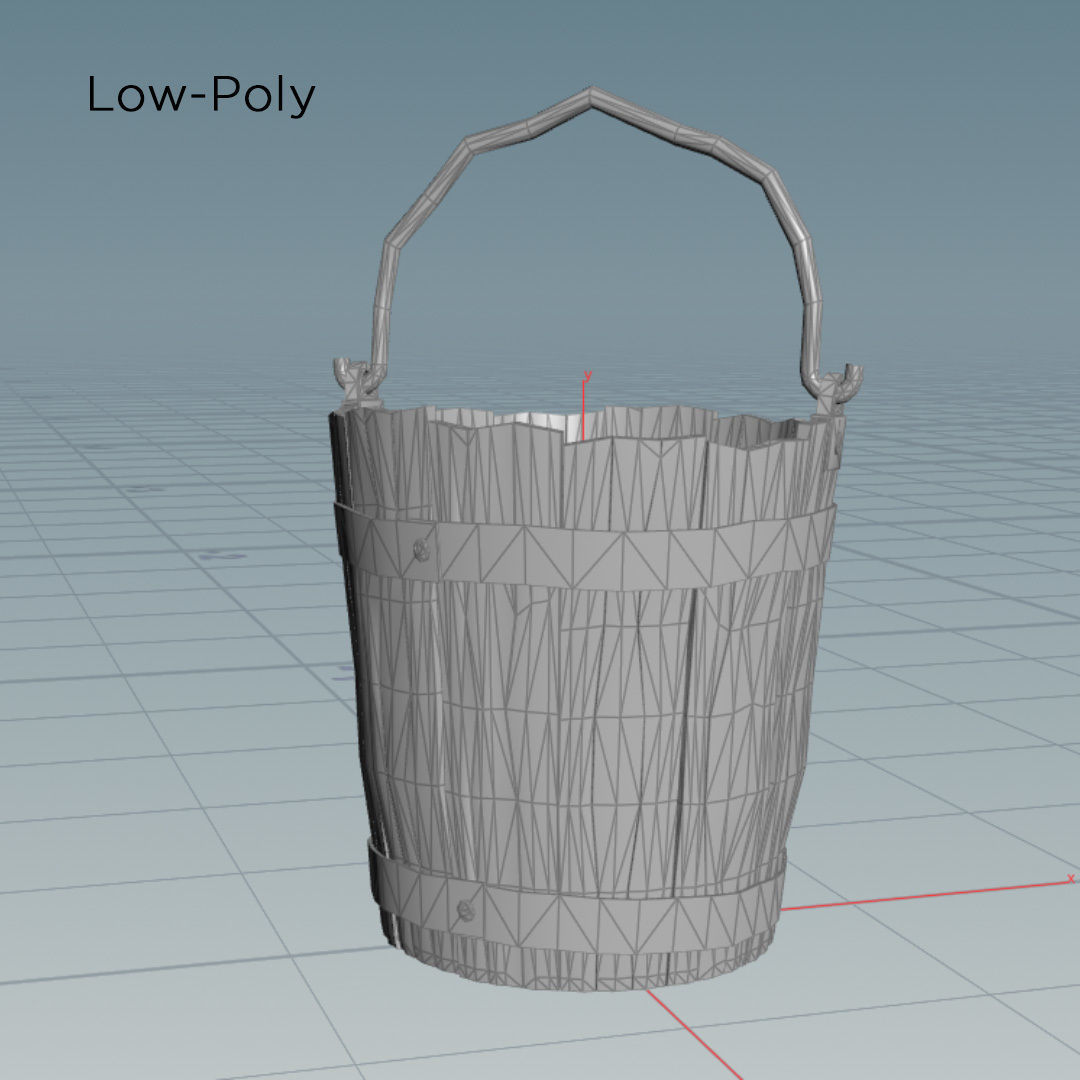 Realistic Wooden Aged Medieval Bucket Low-poly 3D model_3