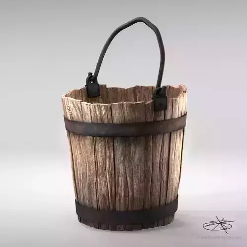 Realistic Wooden Aged Medieval Bucket Low-poly 3D model