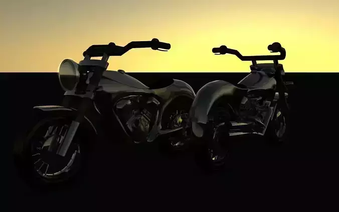 MotorBike two motorcycles parked at sunset