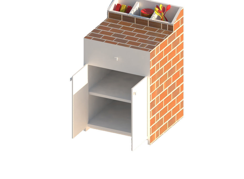 ICE CREAM CUTTING TABLE WITH STORAGE 3D model_1