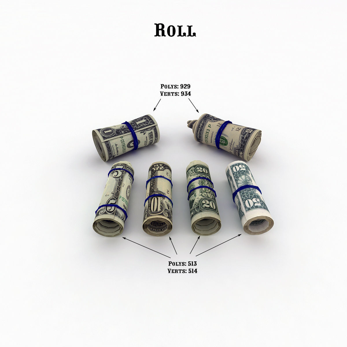 MoneyPack - American Dollars Low-poly 3D model_10