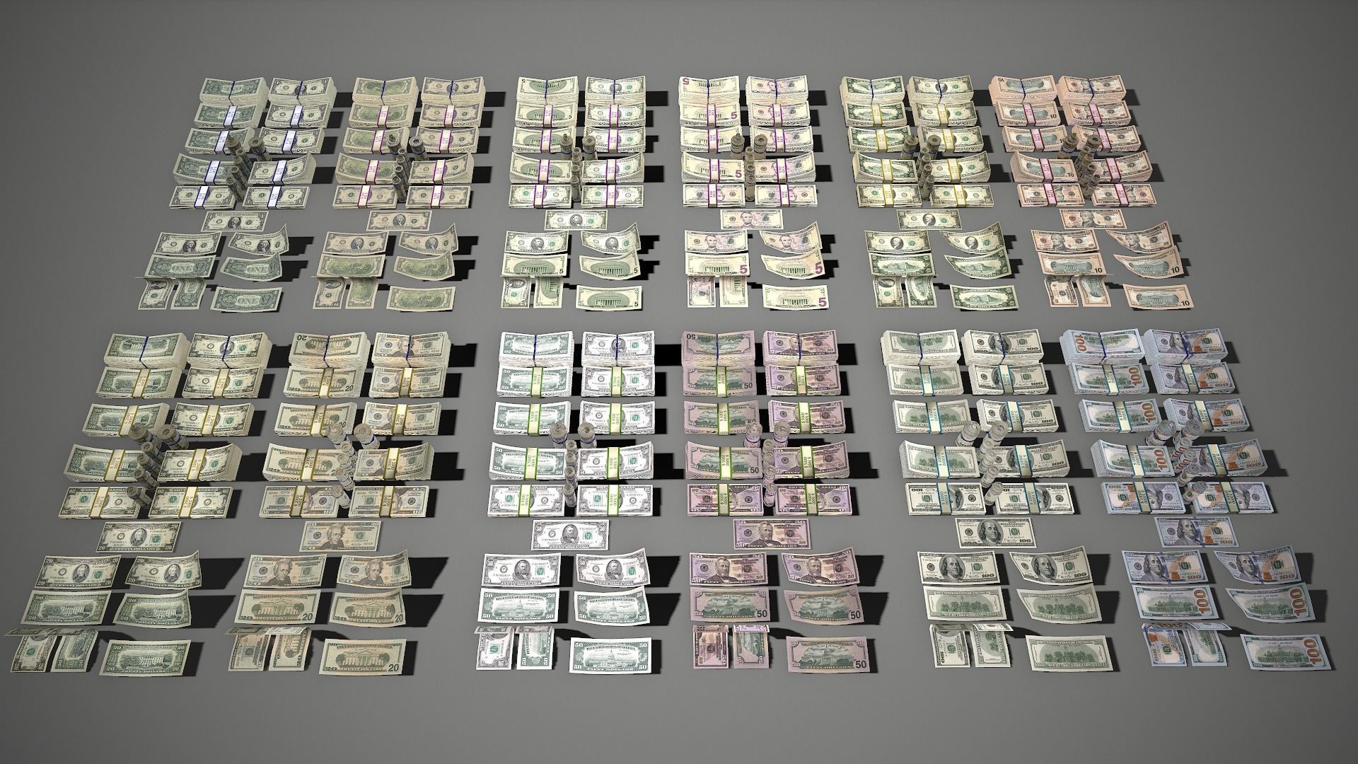 MoneyPack - American Dollars Low-poly 3D model_16