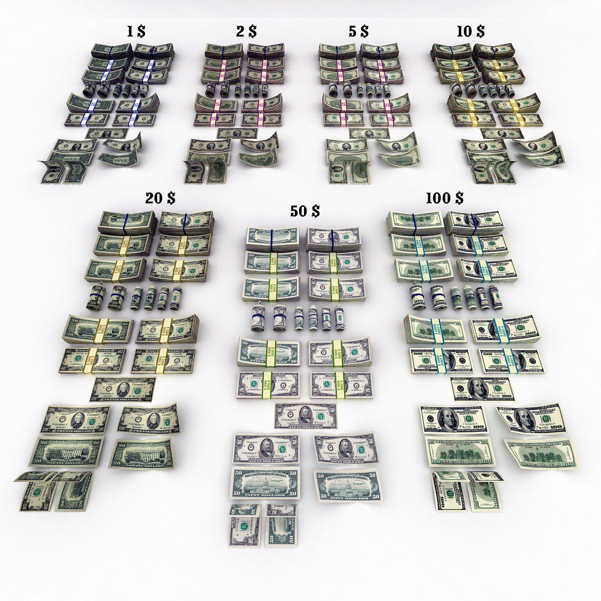 MoneyPack - American Dollars Low-poly 3D model_1