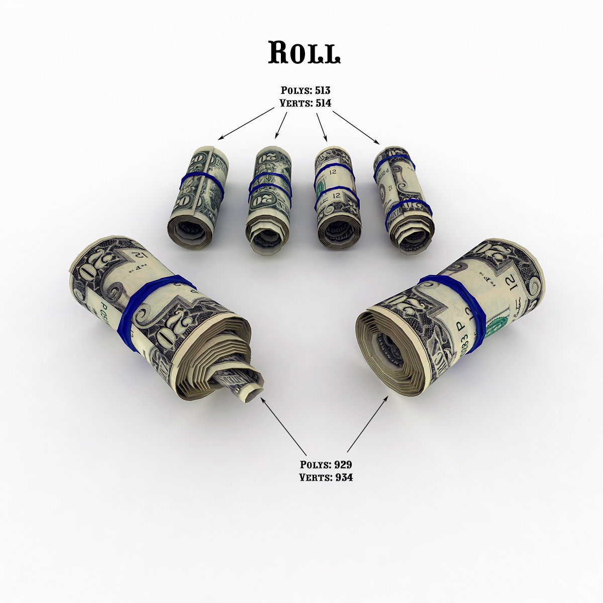 MoneyPack - American Dollars Low-poly 3D model_7