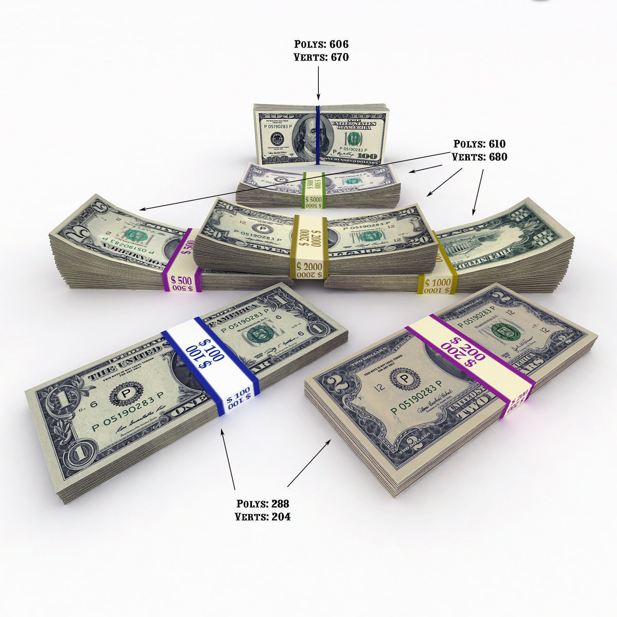 MoneyPack - American Dollars Low-poly 3D model_14