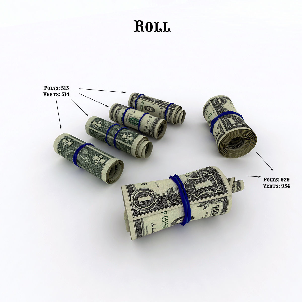 MoneyPack - American Dollars Low-poly 3D model_6