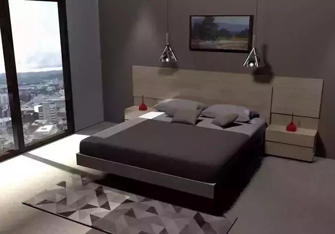 bedroom with bed and city