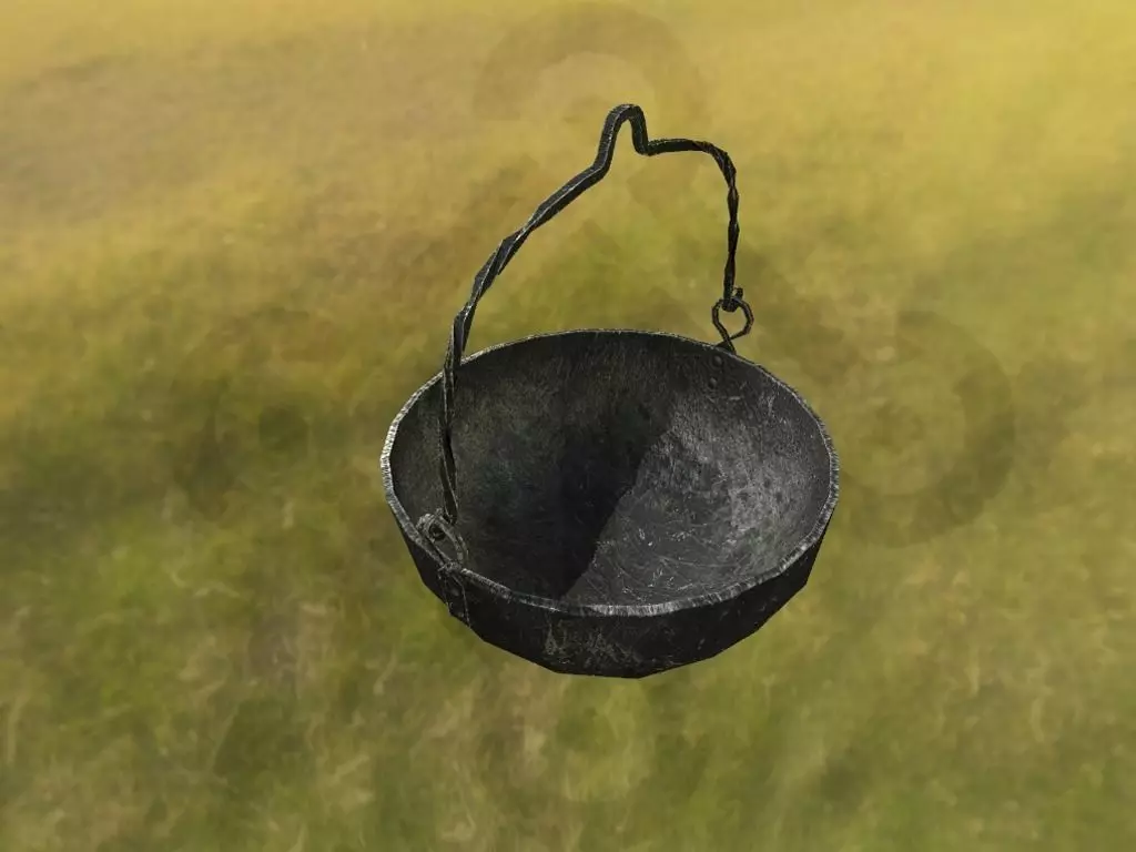 Early medieval forged cauldron Low-poly 3D model_0