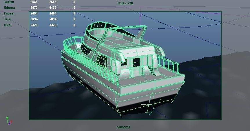 Boat with Ocean  Low-poly 3D model_18