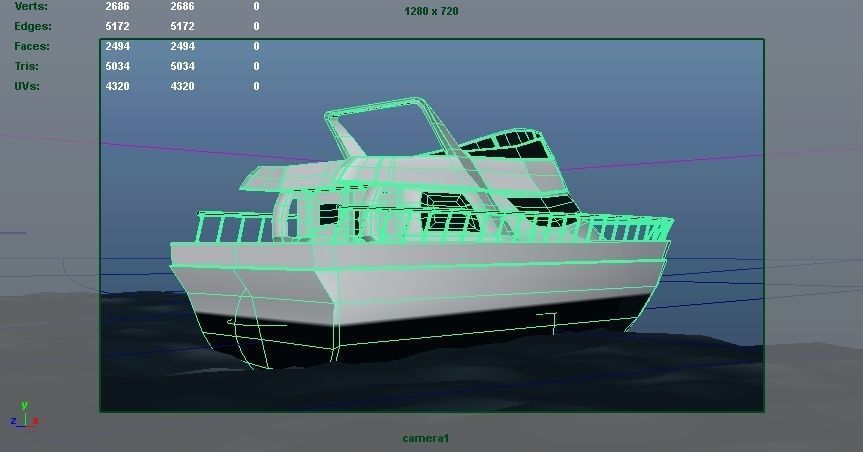Boat with Ocean  Low-poly 3D model_14