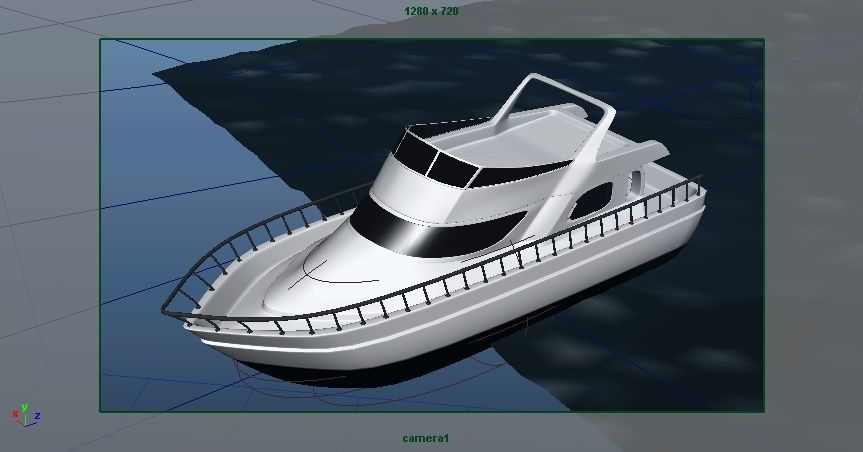 Boat with Ocean  Low-poly 3D model_1