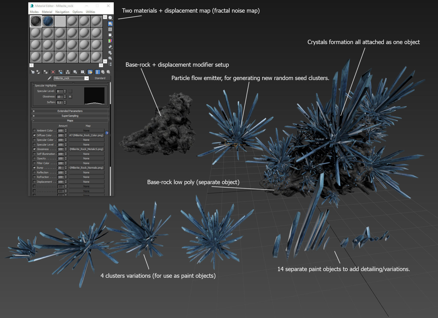 3D Crystals silver Low-poly 3D model_19