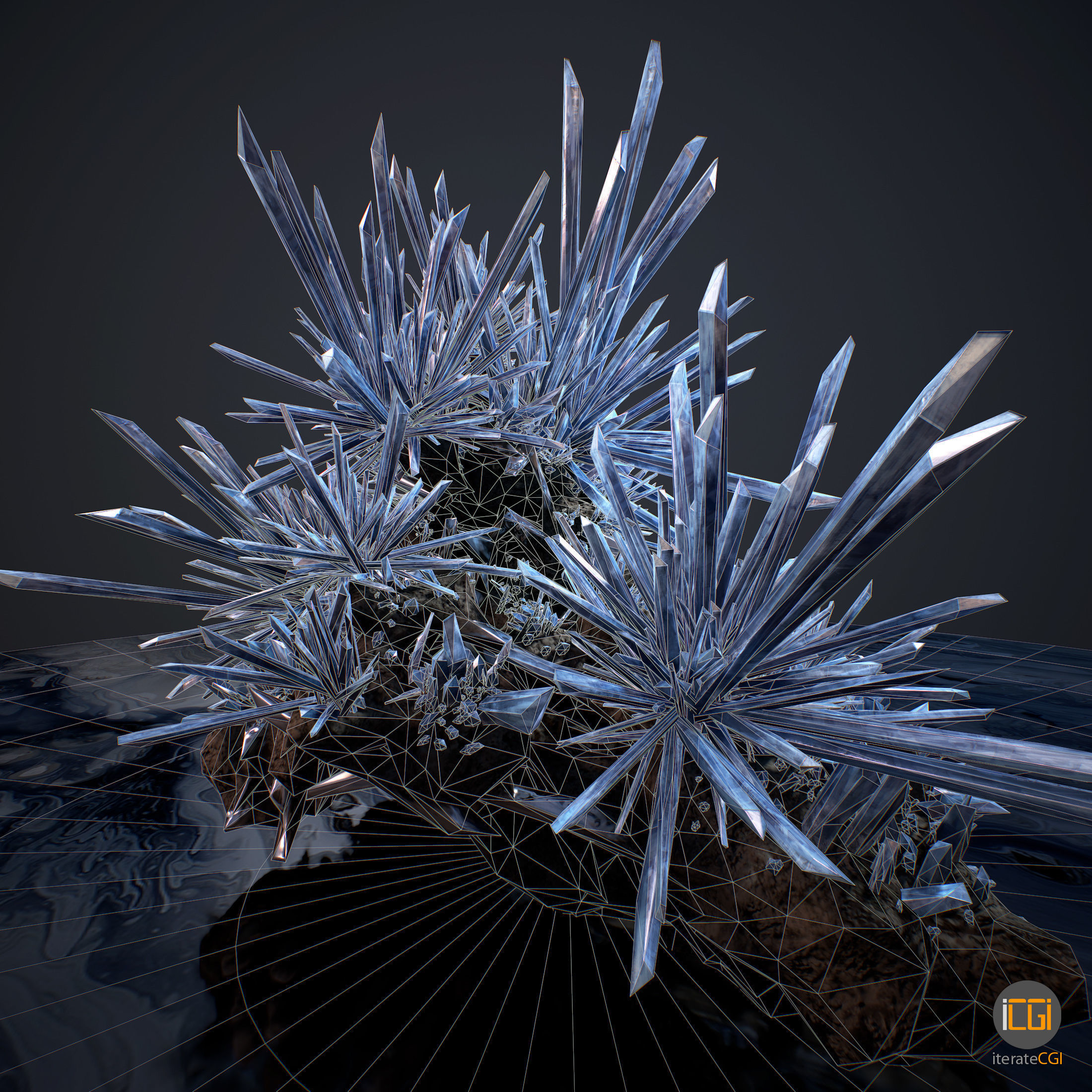 3D Crystals silver Low-poly 3D model_6