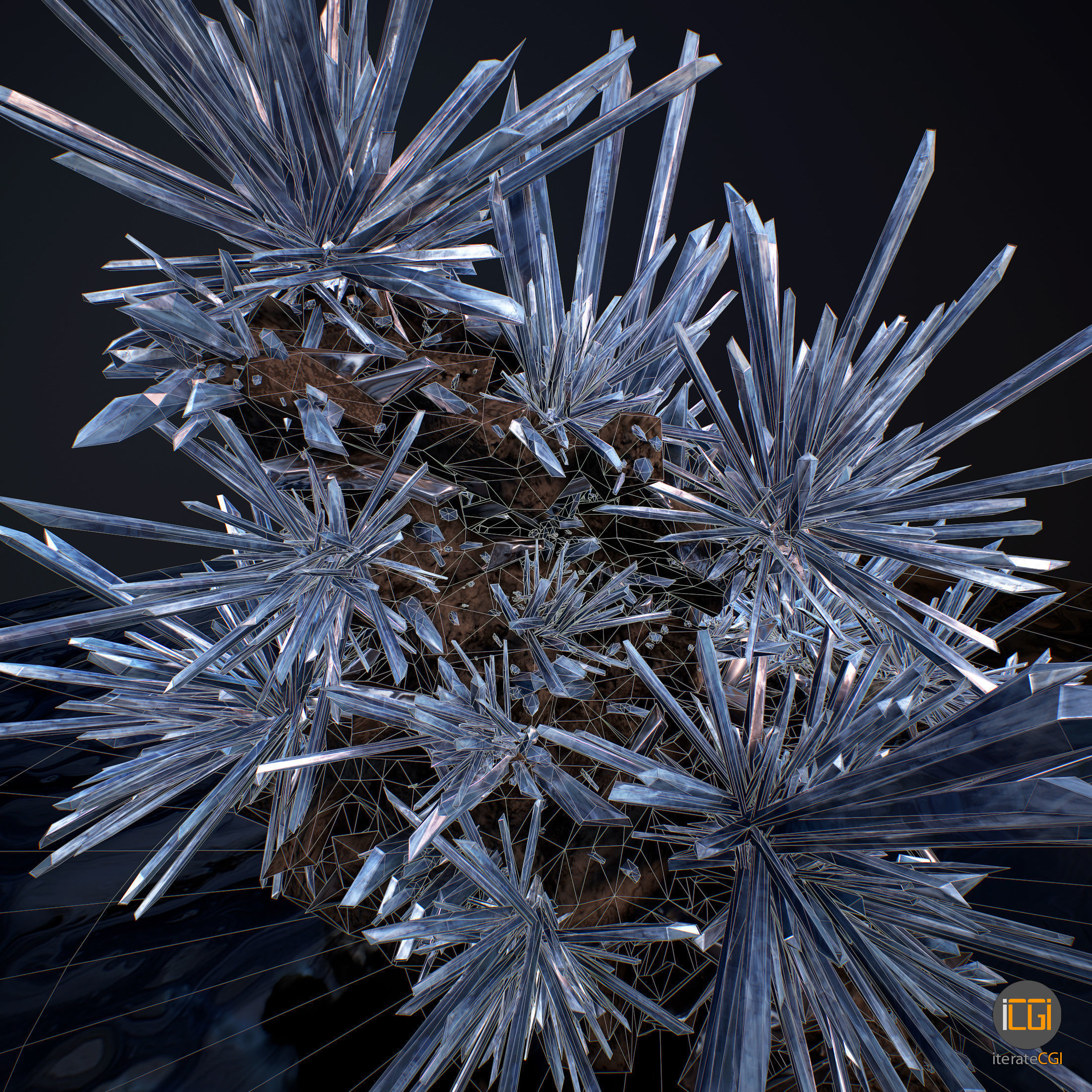 3D Crystals silver Low-poly 3D model_16