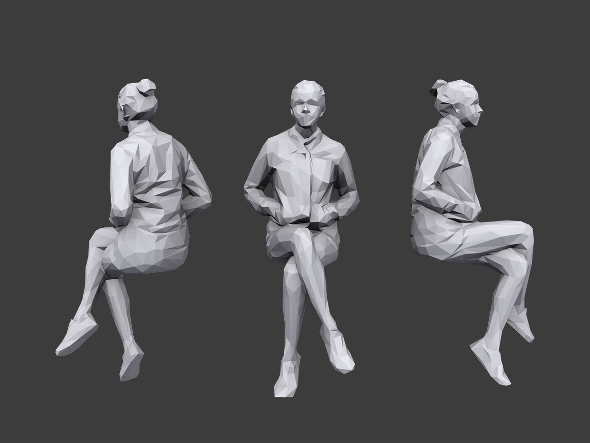 Lowpoly People Sitting Pack Volume 6 Low-poly 3D model_1