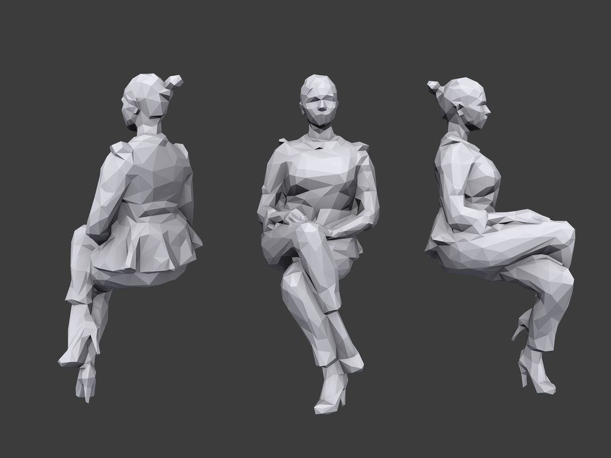 Lowpoly People Sitting Pack Volume 6 Low-poly 3D model_6