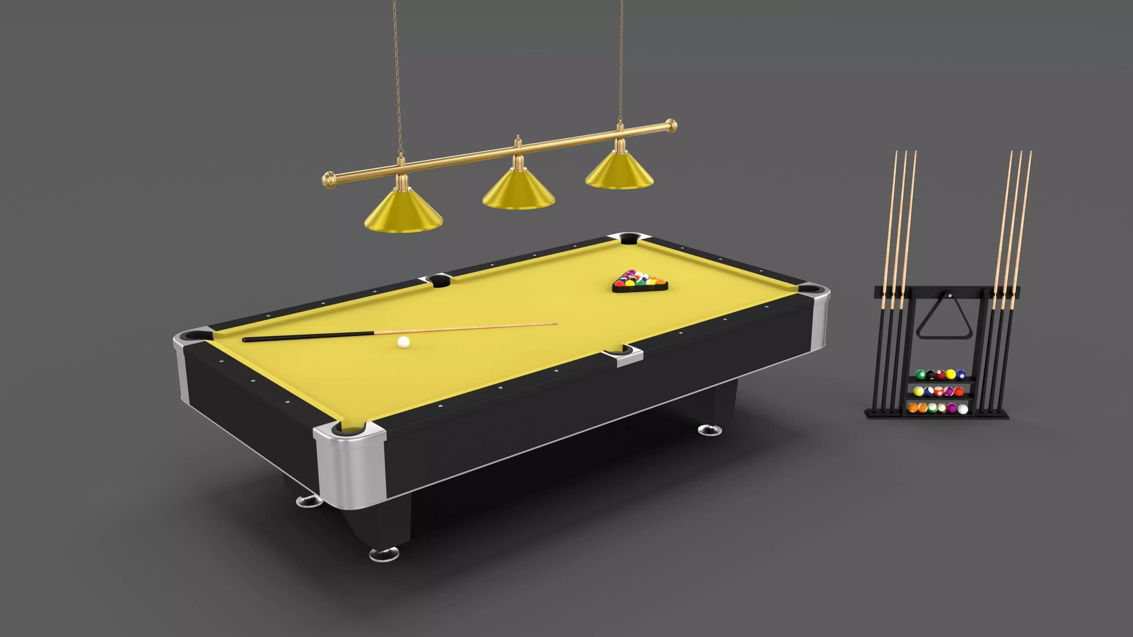 8 Ball Pool Table Setting Yellow 3D model_0