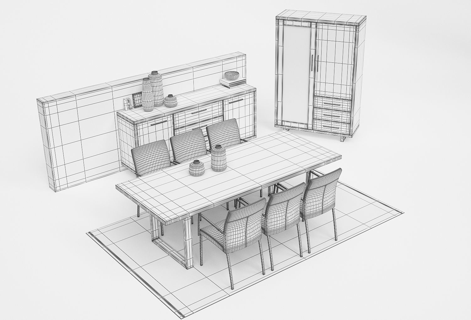Dining furnitures set 01 3D model_4