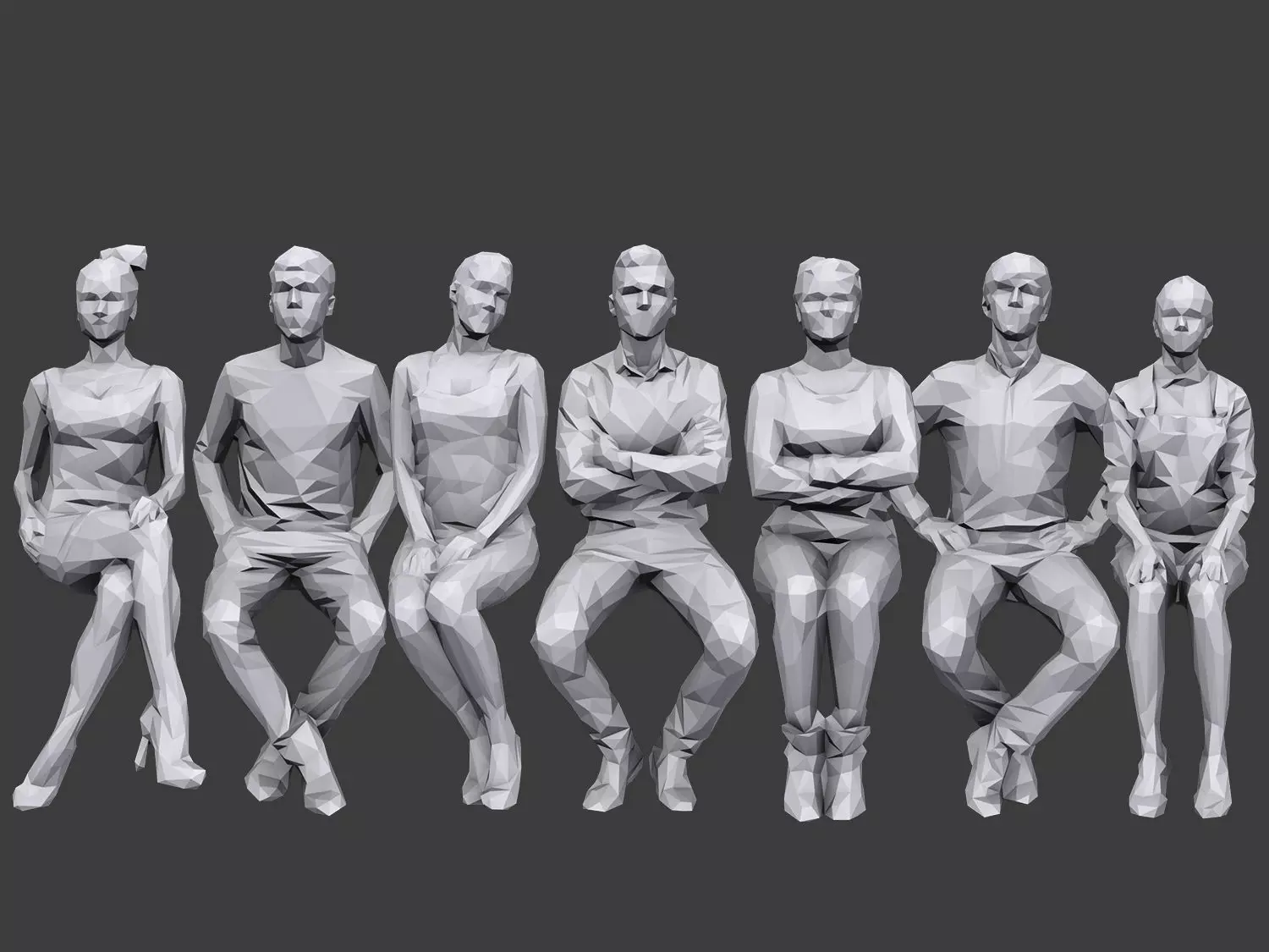 Lowpoly People Sitting Pack Volume 7 Low-poly 3D model