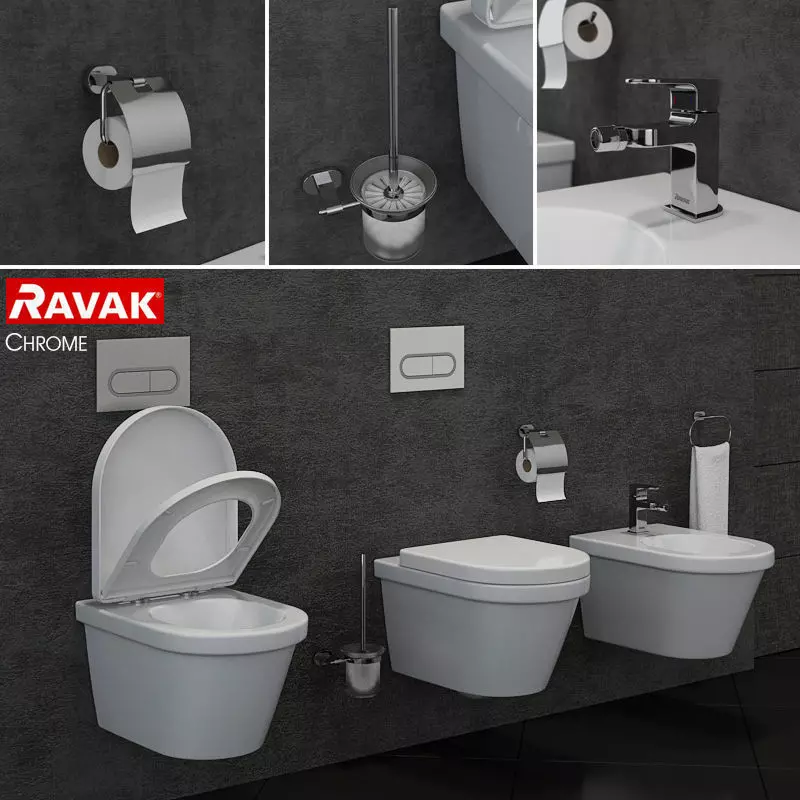 Toilet bowl and bidet RAVAK Chrome 3D model
