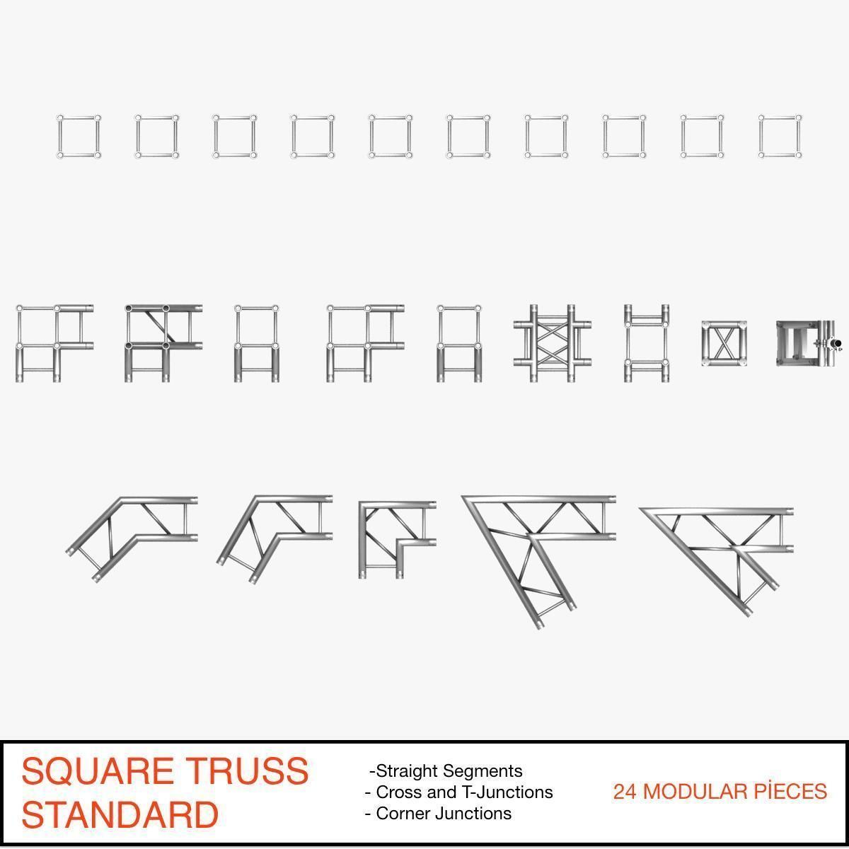 Square Truss Standard Collection - 24 PCS Modular 3D model_11