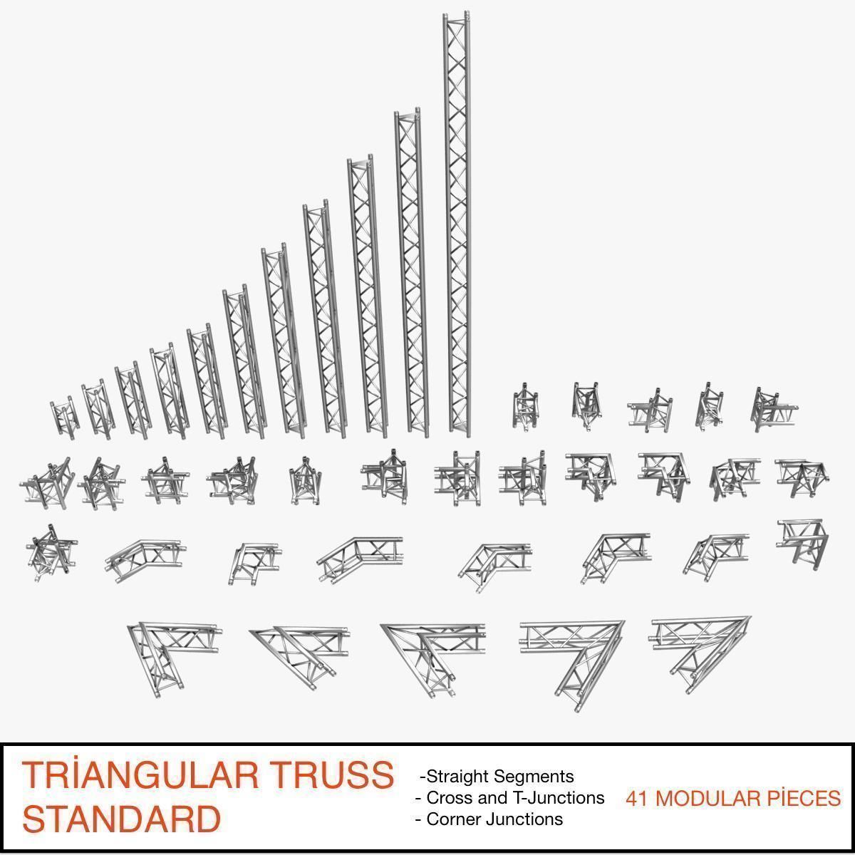 Triangular Truss Standard Collection - 41 PCS Modular 3D model_3