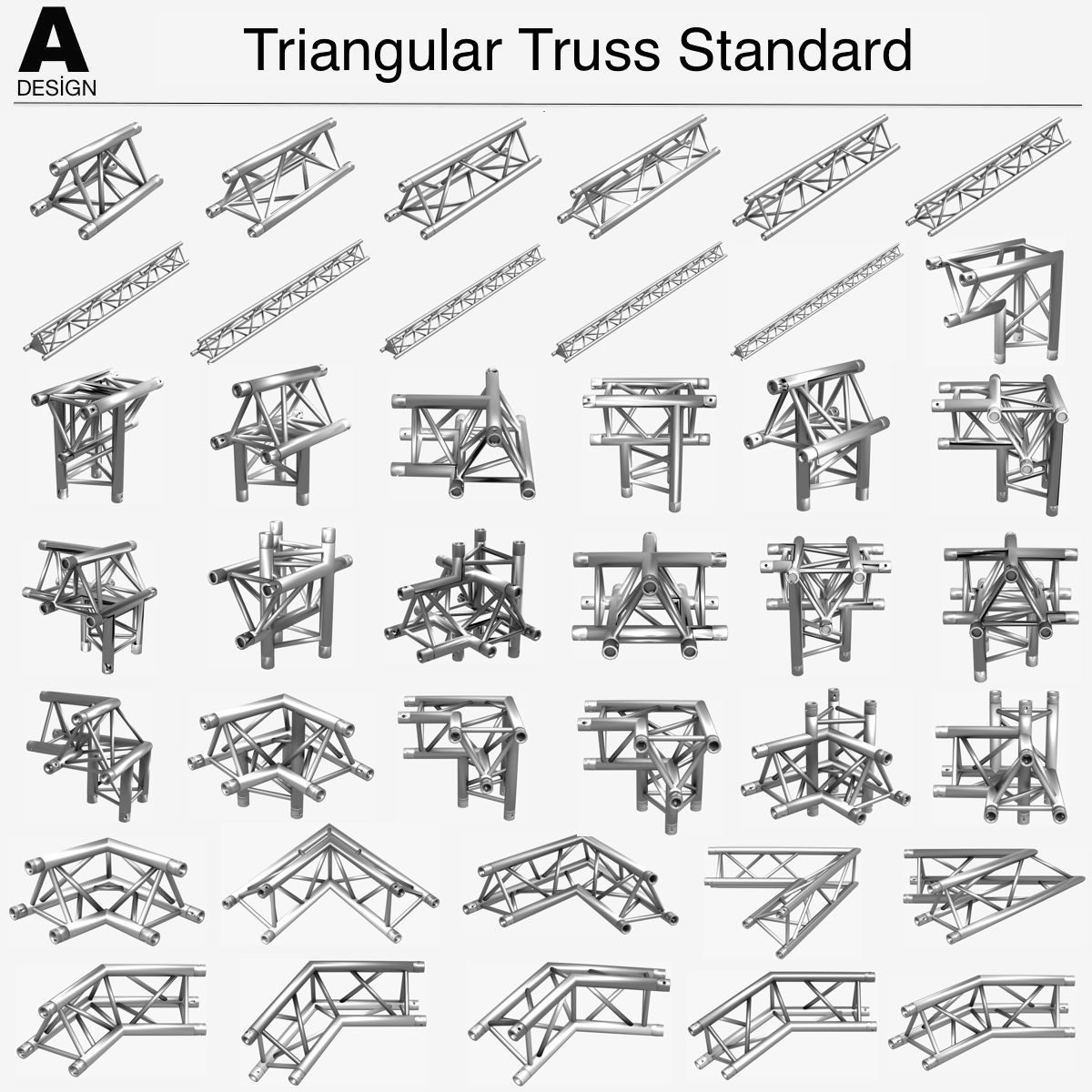 Triangular Truss Standard Collection - 41 PCS Modular 3D model_2